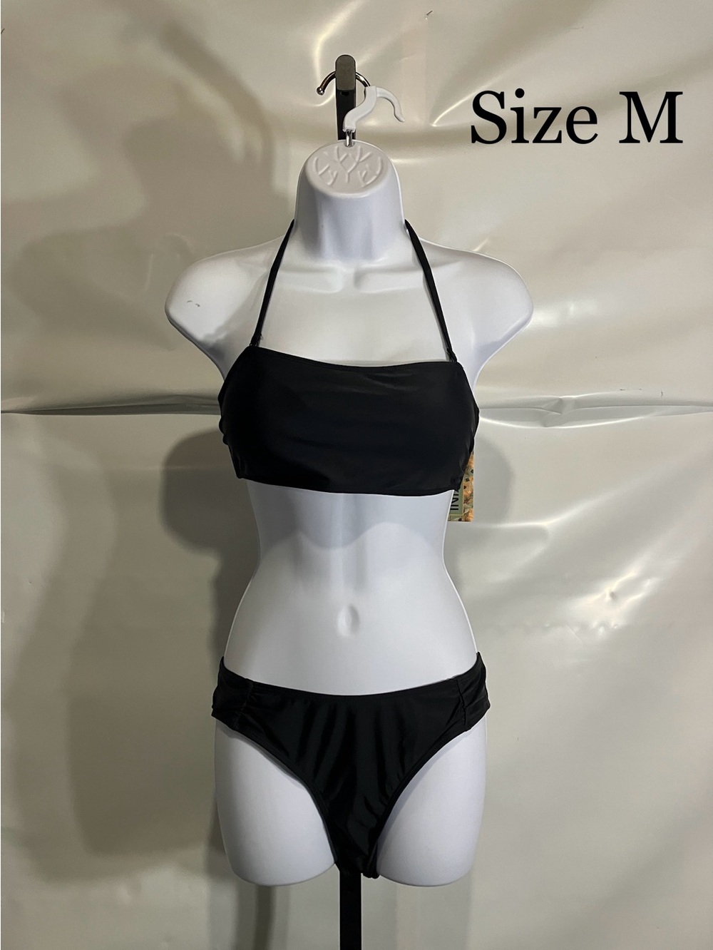 Women's Black Bandeau Halter Bikini Top and Bottom - Size M